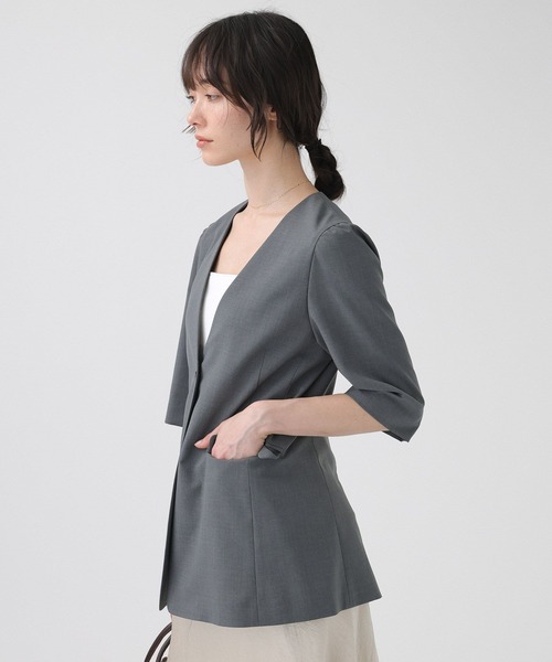 BABYLONE（バビロン）の「【多機能素材】5部袖ジャケット（ノーカラージャケット・レディース・モカ/グレー・38inch/36inch）」の13枚目の写真