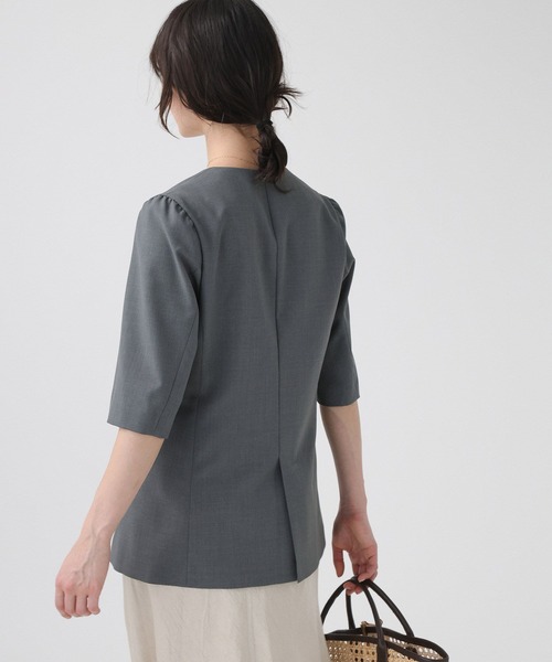 BABYLONE（バビロン）の「【多機能素材】5部袖ジャケット（ノーカラージャケット・レディース・モカ/グレー・38inch/36inch）」の14枚目の写真