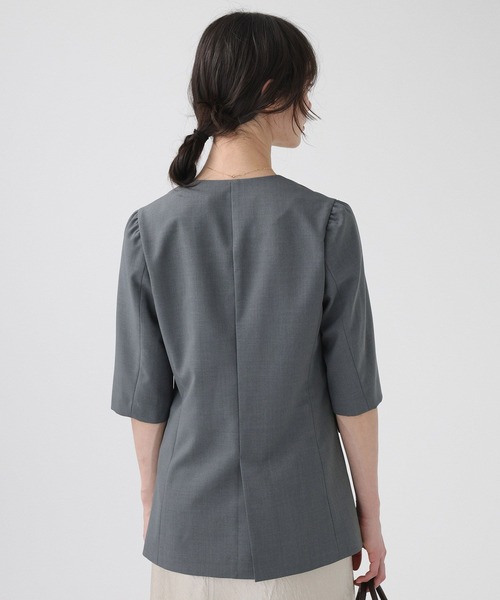 BABYLONE（バビロン）の「【多機能素材】5部袖ジャケット（ノーカラージャケット・レディース・モカ/グレー・38inch/36inch）」の15枚目の写真