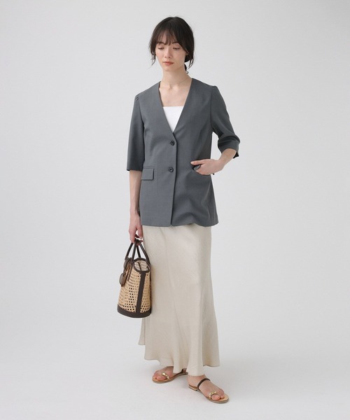 BABYLONE（バビロン）の「【多機能素材】5部袖ジャケット（ノーカラージャケット・レディース・モカ/グレー・38inch/36inch）」の16枚目の写真