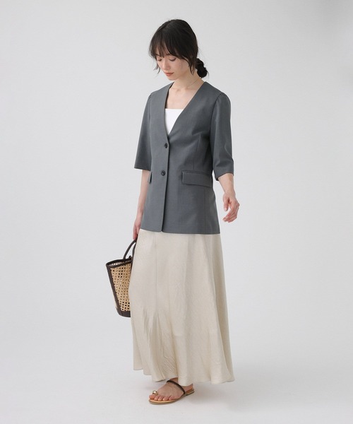 BABYLONE（バビロン）の「【多機能素材】5部袖ジャケット（ノーカラージャケット・レディース・モカ/グレー・38inch/36inch）」の17枚目の写真