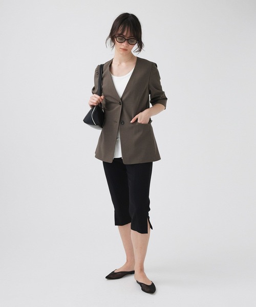 BABYLONE（バビロン）の「【多機能素材】5部袖ジャケット（ノーカラージャケット・レディース・モカ/グレー・38inch/36inch）」の8枚目の写真