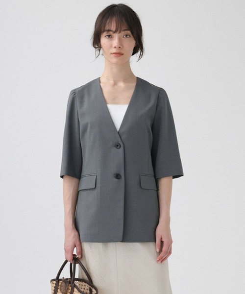 BABYLONE（バビロン）の「【多機能素材】5部袖ジャケット（ノーカラージャケット・レディース・モカ/グレー・38inch/36inch）」の20枚目の写真