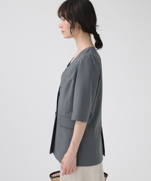 BABYLONE（バビロン）の「【多機能素材】5部袖ジャケット（ノーカラージャケット・レディース・モカ/グレー・38inch/36inch）」の21枚目の写真