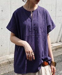 キーネック 綿100 ブラウス