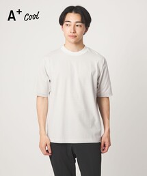 A+ COOL ミジンボーダー ビズ クルーネック カットソー Tシャツ -接触冷感・吸水速乾-