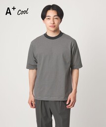 A+ COOL ミジンボーダー ビズ クルーネック カットソー Tシャツ -接触冷感・吸水速乾-