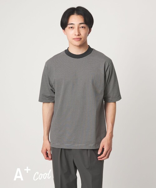A+ COOL ミジンボーダー ビズ クルーネック カットソー Tシャツ -接触