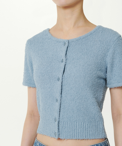 MUSINSA STANDARD WOMAN（ムシンサスタンダードウーマン）の「ウィメンズファンシーヤーンラウンドネック半袖カーディガン[スカイブルー]（カーディガン/ボレロ・レディース・その他・LARGE/MEDIUM/SMALL/X-SMALL）」の4枚目の写真