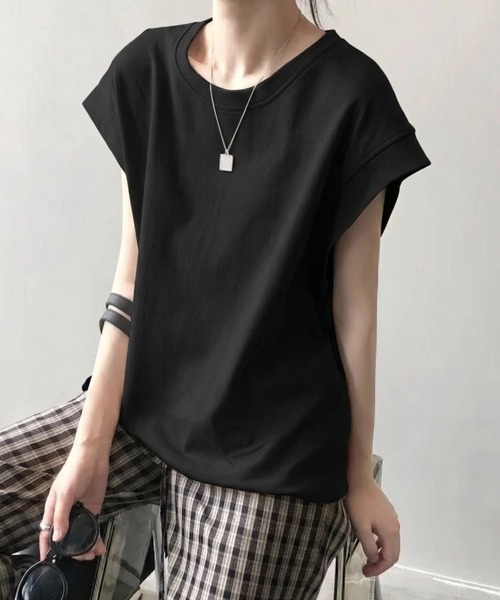 yuue' ( wear )(ユーイ)の「クルーネックフレンチスリーブTシャツ(Tシャツ/カットソー・レディース・チャコールグレー/ブラック/ホワイト・L/M)」の11枚目の写真