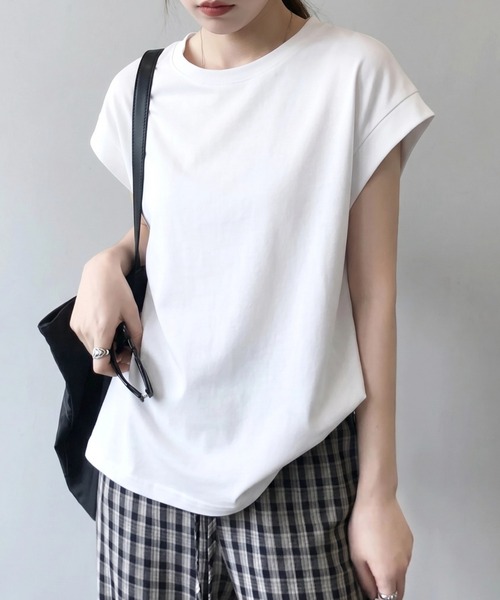 yuue' ( wear )(ユーイ)の「クルーネックフレンチスリーブTシャツ(Tシャツ/カットソー・レディース・チャコールグレー/ブラック/ホワイト・L/M)」の5枚目の写真
