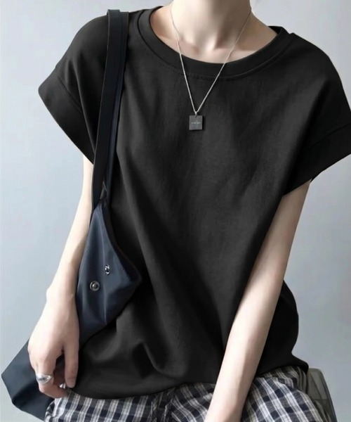 yuue' ( wear )(ユーイ)の「クルーネックフレンチスリーブTシャツ(Tシャツ/カットソー・レディース・チャコールグレー/ブラック/ホワイト・L/M)」の10枚目の写真