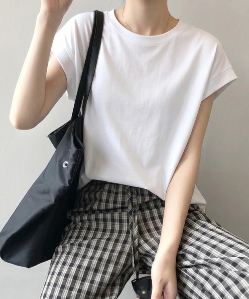 yuue' ( wear )(ユーイ)の「クルーネックフレンチスリーブTシャツ(Tシャツ/カットソー・レディース・チャコールグレー/ブラック/ホワイト・L/M)」の8枚目の写真
