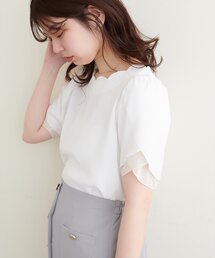 チューリップスリーブスカラップネックブラウス