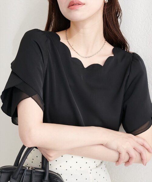 natural couture(ナチュラルクチュール)の「チューリップスリーブスカラップネックブラウス(シャツ/ブラウス・レディース・イエロー/ネイビー/ミント/ブラック/サックスブルー/ピンクベージュ/アイボリー・FREE)」の8枚目の写真