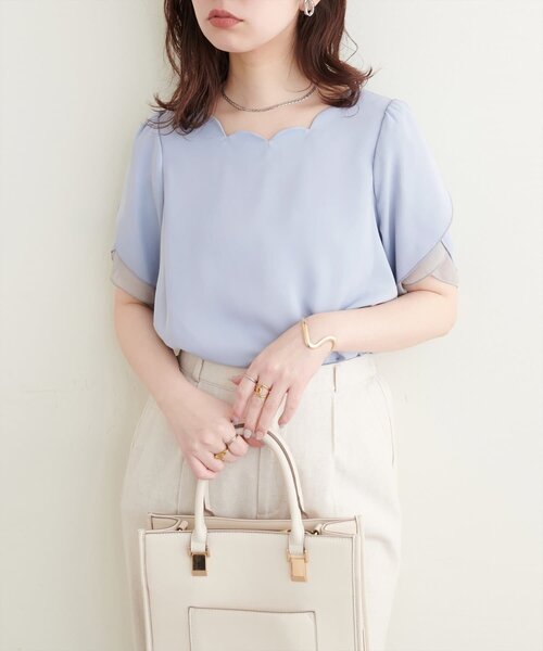 natural couture(ナチュラルクチュール)の「チューリップスリーブスカラップネックブラウス(シャツ/ブラウス・レディース・イエロー/ネイビー/ミント/ブラック/サックスブルー/ピンクベージュ/アイボリー・FREE)」の22枚目の写真