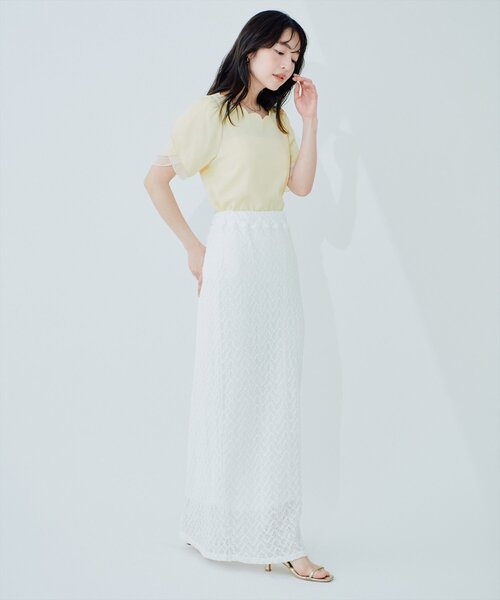チューリップスリーブ刺繍ブラウス セール】チューリップスリーブスカラップネックブラウス（シャツ