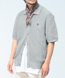 U.S. POLO ASSN. (ユーエスポロアッスン) サマーニット カーディガン 半袖 PLM62402 ワンポイント ロゴ刺繍 襟付き ユニセックス