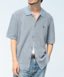 U.S. POLO ASSN. (ユーエスポロアッスン) サマーニット カーディガン 半袖 PLM62402 ワンポイント ロゴ刺繍 襟付き ユニセックス