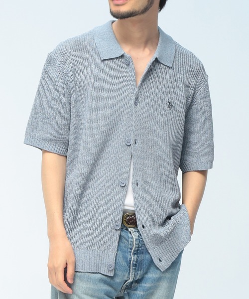 U.S. POLO ASSN.(ユーエスポロアッスン)の「U.S. POLO ASSN. (ユーエスポロアッスン) サマーニット カーディガン 半袖 PLM62402 ワンポイント ロゴ刺繍 襟付き ユニセックス(カーディガン/ボレロ・メンズ・グレー/ブルー・M/L/LL)」の2枚目の写真