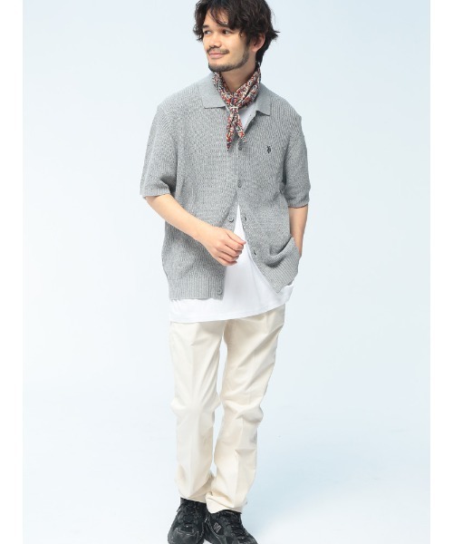 U.S. POLO ASSN.(ユーエスポロアッスン)の「U.S. POLO ASSN. (ユーエスポロアッスン) サマーニット カーディガン 半袖 PLM62402 ワンポイント ロゴ刺繍 襟付き ユニセックス(カーディガン/ボレロ・メンズ・グレー/ブルー・M/L/LL)」の4枚目の写真