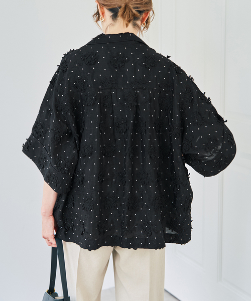 Spick & Span(スピックアンドスパン)の「crinkle crinkle crinkle dot 3D embroidery open collar shirt(シャツ/ブラウス・レディース・ブラック・FREE)」の13枚目の写真