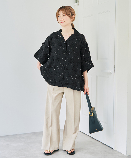 Spick & Span(スピックアンドスパン)の「crinkle crinkle crinkle dot 3D embroidery open collar shirt(シャツ/ブラウス・レディース・ブラック・FREE)」の14枚目の写真