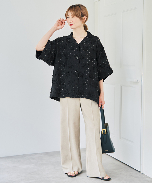 Spick & Span(スピックアンドスパン)の「crinkle crinkle crinkle dot 3D embroidery open collar shirt(シャツ/ブラウス・レディース・ブラック・FREE)」の15枚目の写真