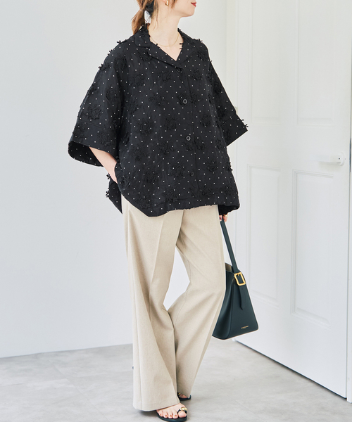 Spick & Span(スピックアンドスパン)の「crinkle crinkle crinkle dot 3D embroidery open collar shirt(シャツ/ブラウス・レディース・ブラック・FREE)」の17枚目の写真