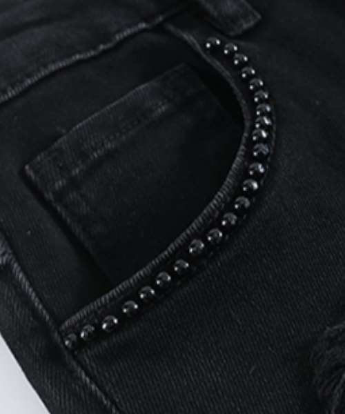 AMAJI(アマジ)の「ビーズ刺繍 デニム ナローワイド ストレートパンツ(デニムパンツ・レディース・ブラック・X-LARGE/LARGE/MEDIUM/SMALL)」の5枚目の写真