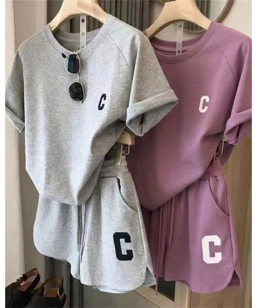 CHEER(チアー)の「ロゴ入りリラクシングセットアップ(半袖&ショーパン)(セットアップ・レディース・ブラック/グレー/パープル・FREE)」の4枚目の写真