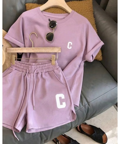 CHEER(チアー)の「ロゴ入りリラクシングセットアップ(半袖&ショーパン)(セットアップ・レディース・ブラック/グレー/パープル・FREE)」の7枚目の写真