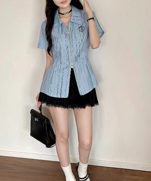 LADY LIKE（レディライク）の「フロントファスナーストライプ半袖シャツ（シャツ/ブラウス・レディース・サックスブルー・M）」の10枚目の写真