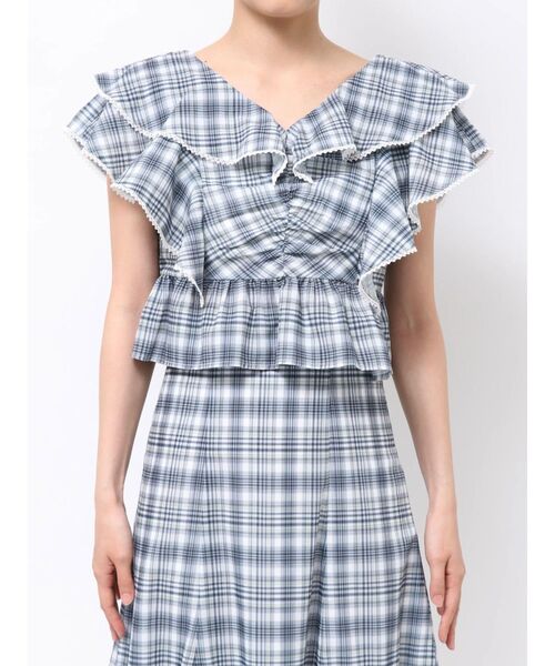MERCURYDUO(マーキュリーデュオ)の「チェックプリントダブルラッフルブラウス(シャツ/ブラウス・レディース・ピンク/ネイビー・FREE)」の19枚目の写真