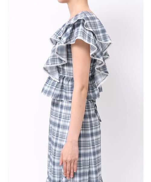 MERCURYDUO(マーキュリーデュオ)の「チェックプリントダブルラッフルブラウス(シャツ/ブラウス・レディース・ピンク/ネイビー・FREE)」の20枚目の写真