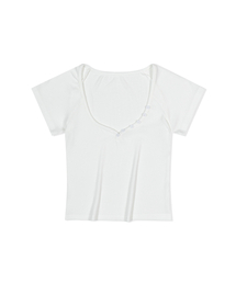 Slant Button Rib Tee (White)