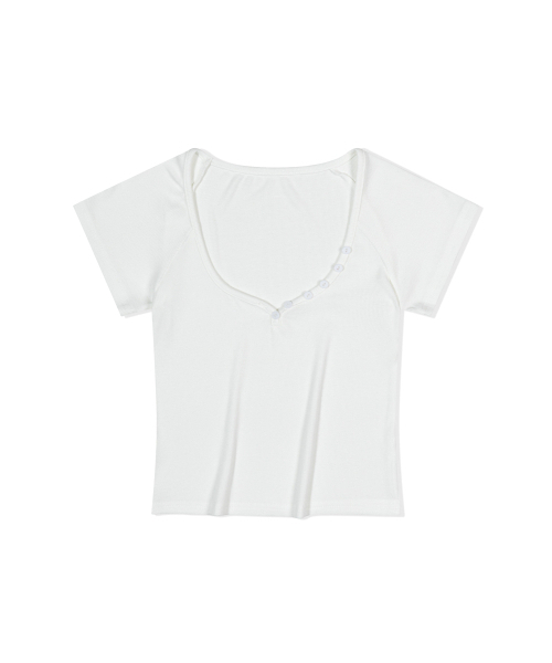 MOAA（モア）の「Slant Button Rib Tee (White)（Tシャツ/カットソー・レディース・その他・FREE）」の2枚目の写真