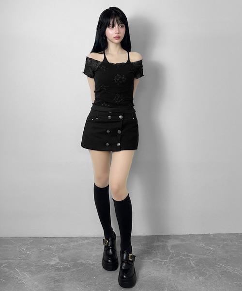 FOLLOWIN（フォロウィン）の「ヴィンテージフラワー刺繍ホルターキャミセットトップス（Tシャツ/カットソー・レディース・ホワイト/ブラック・FREE）」の13枚目の写真