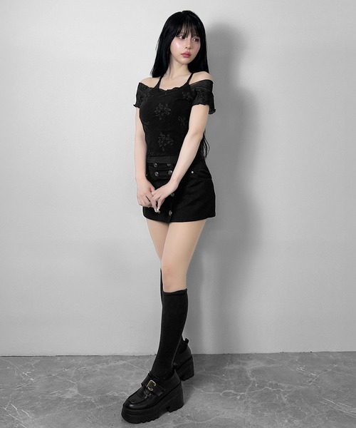FOLLOWIN（フォロウィン）の「ヴィンテージフラワー刺繍ホルターキャミセットトップス（Tシャツ/カットソー・レディース・ホワイト/ブラック・FREE）」の14枚目の写真