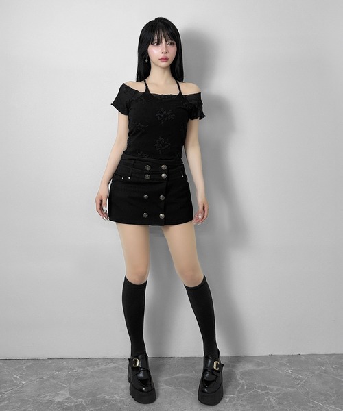 FOLLOWIN（フォロウィン）の「ヴィンテージフラワー刺繍ホルターキャミセットトップス（Tシャツ/カットソー・レディース・ホワイト/ブラック・FREE）」の17枚目の写真