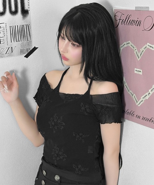 FOLLOWIN（フォロウィン）の「ヴィンテージフラワー刺繍ホルターキャミセットトップス（Tシャツ/カットソー・レディース・ホワイト/ブラック・FREE）」の18枚目の写真