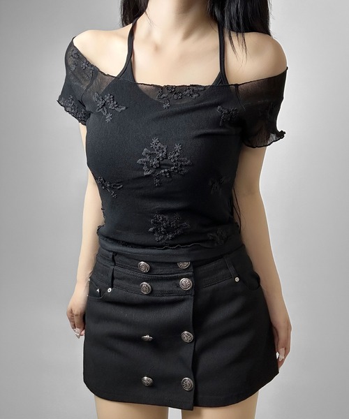 FOLLOWIN（フォロウィン）の「ヴィンテージフラワー刺繍ホルターキャミセットトップス（Tシャツ/カットソー・レディース・ホワイト/ブラック・FREE）」の20枚目の写真