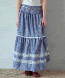 Mora Lace Check Tiered Skirt_Navy(OB6SK14)