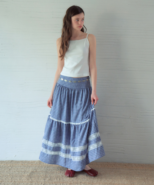 OURNOSTALGIA（アワー ノスタルジア）の「Mora Lace Check Tiered Skirt_Navy(OB6SK14)（スカート・レディース・ネイビー・SMALL/MEDIUM）」の3枚目の写真
