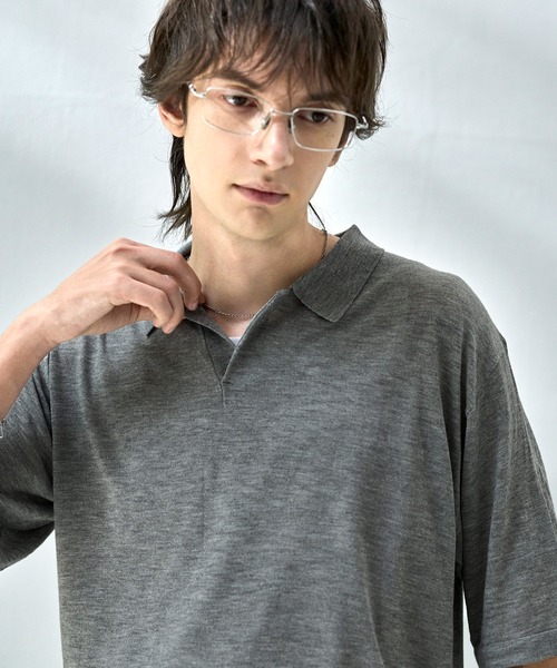 ASTRONOMY(アストロノミー)の「【接触冷感/抗菌防臭】半袖スキッパーポロニット(ポロシャツ・メンズ・ネイビー/グレー/ブラック・M/S/XL/L)」の13枚目の写真