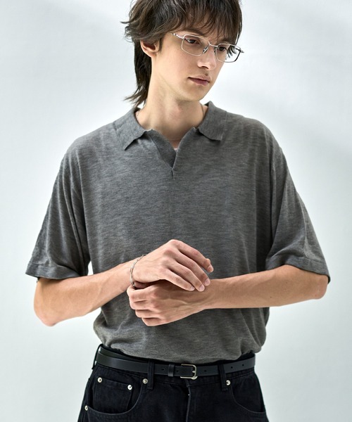 ASTRONOMY(アストロノミー)の「【接触冷感/抗菌防臭】半袖スキッパーポロニット(ポロシャツ・メンズ・ネイビー/グレー/ブラック・M/S/XL/L)」の14枚目の写真