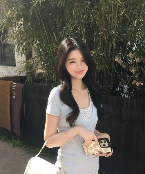 AsheKsha(アシクシャ)の「ポルカドットのフェイク2ピース半袖Tシャツ(Tシャツ/カットソー・レディース・ブルー・M)」の8枚目の写真