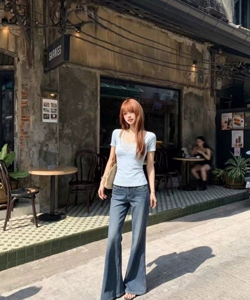 AsheKsha(アシクシャ)の「ポルカドットのフェイク2ピース半袖Tシャツ(Tシャツ/カットソー・レディース・ブルー・M)」の10枚目の写真