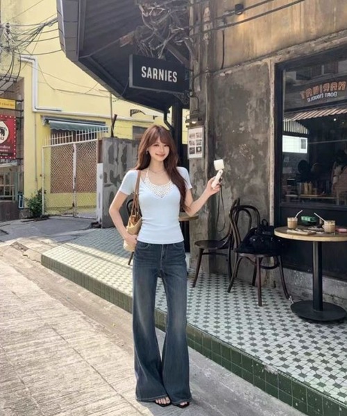 AsheKsha(アシクシャ)の「ポルカドットのフェイク2ピース半袖Tシャツ(Tシャツ/カットソー・レディース・ブルー・M)」の13枚目の写真
