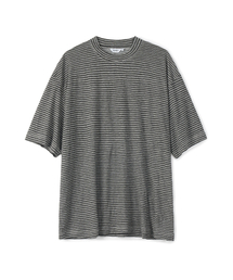 リネンブレンドストライプTシャツブラック